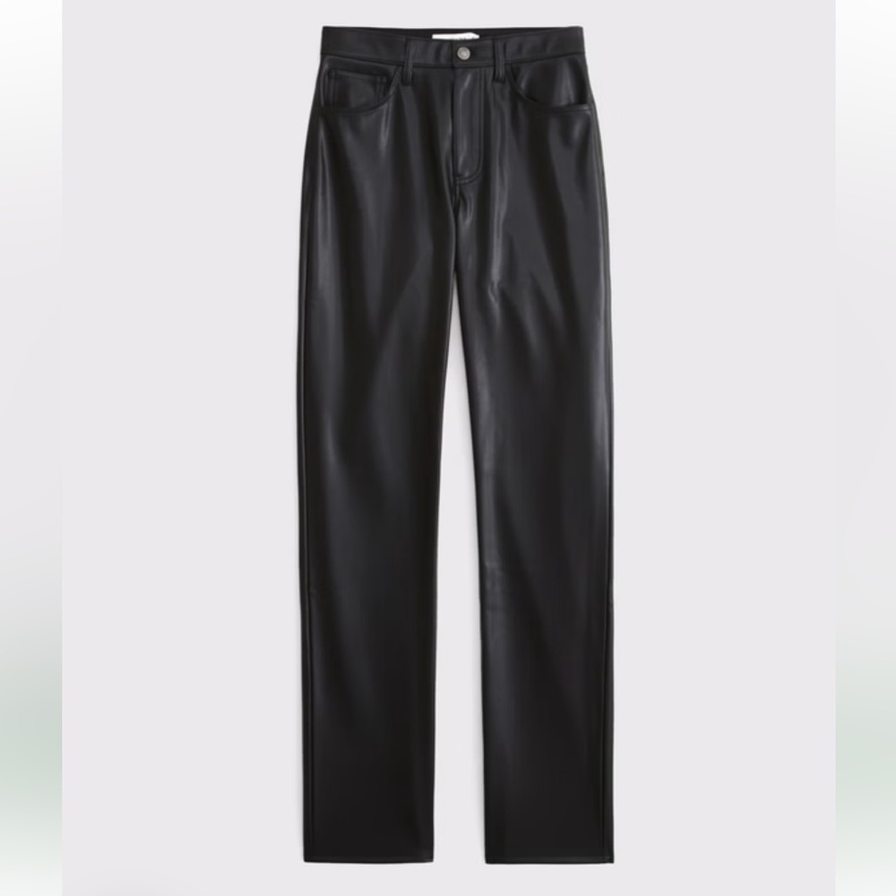 Abercrombie & Fitch Black Vegan Leather High Rise 90s Straight Pant 32/14 - Picture 6 of 6